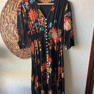 Black floral maxi with button detail